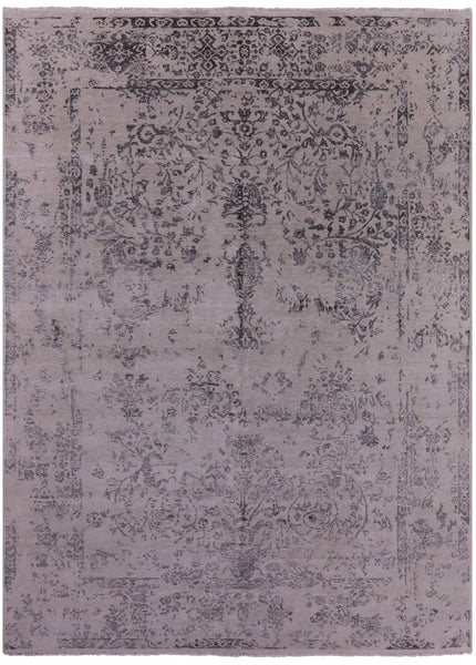 Grey Modern Hand Knotted Wool & Silk Rug - 8' 10" X 12' 3" - Golden Nile