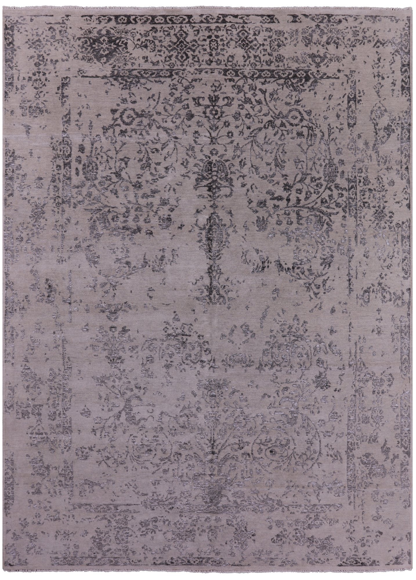 Grey Modern Hand Knotted Wool & Silk Rug - 8' 10" X 12' 3" - Golden Nile