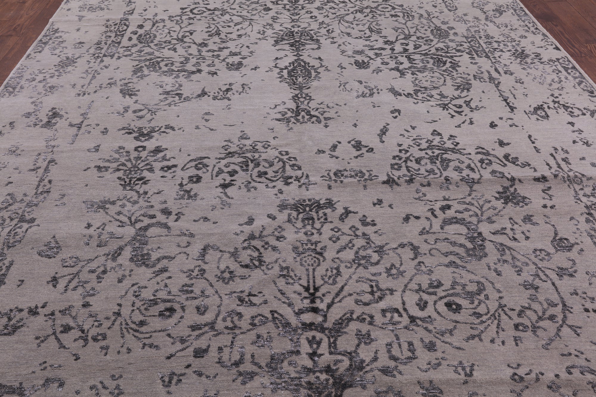 Grey Modern Hand Knotted Wool & Silk Rug - 8' 10" X 12' 3" - Golden Nile