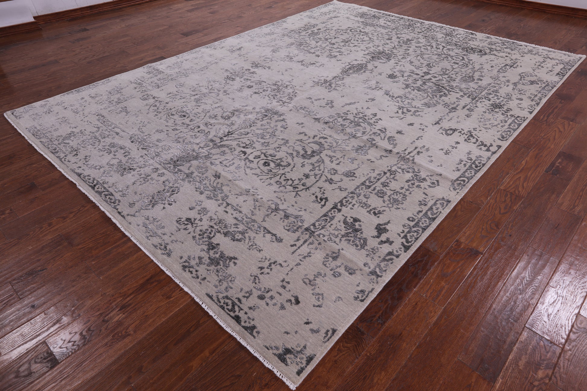 Grey Modern Hand Knotted Wool & Silk Rug - 8' 10" X 12' 3" - Golden Nile