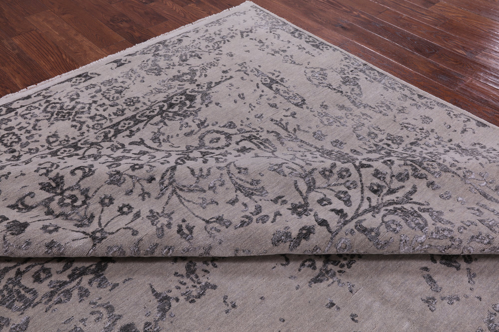 Grey Modern Hand Knotted Wool & Silk Rug - 8' 10" X 12' 3" - Golden Nile