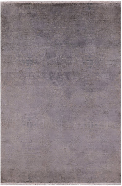 Grey Full Pile Overdyed Hand Knotted Wool Rug - 4' 2" X 6' 3" - Golden Nile