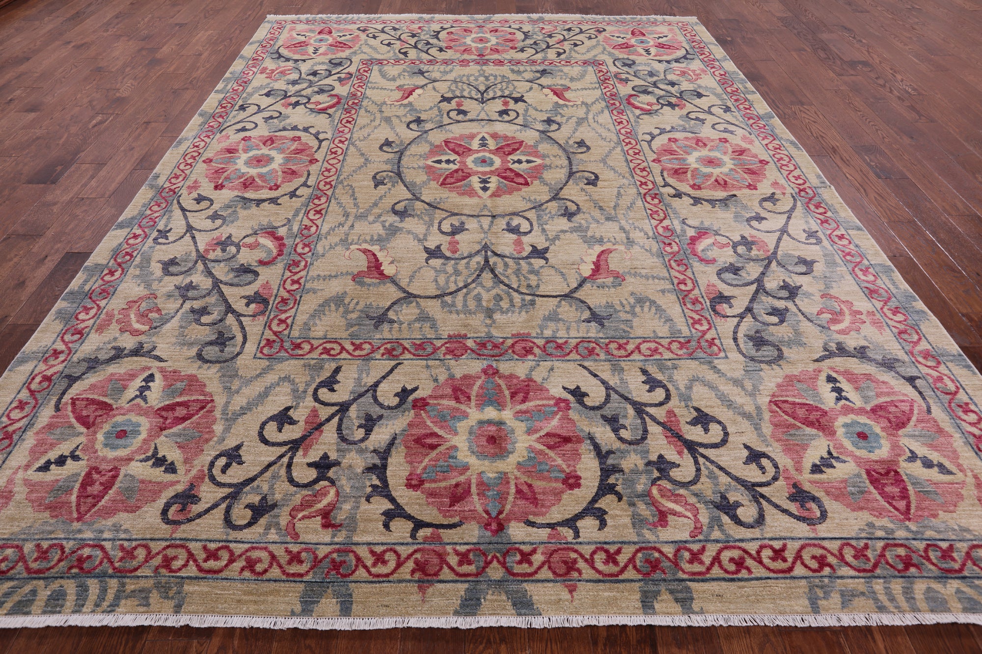 Ivory William Morris Handmade Wool Rug - 9' 1" X 12' 1" - Golden Nile