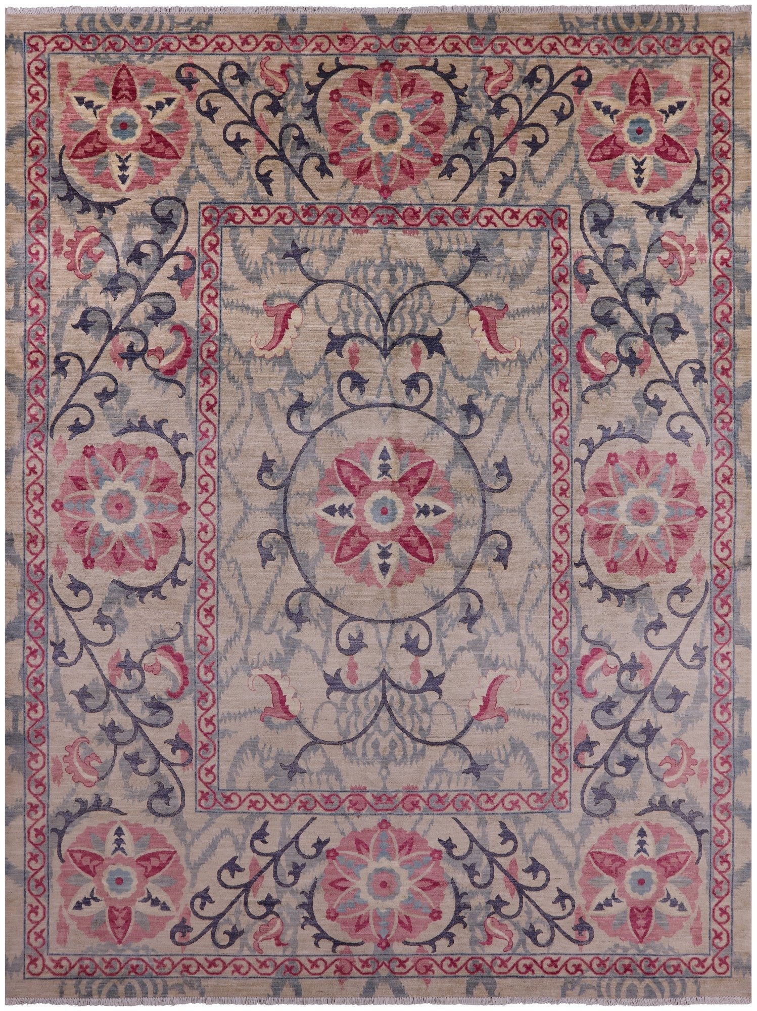 Ivory William Morris Handmade Wool Rug - 9' 1" X 12' 1" - Golden Nile