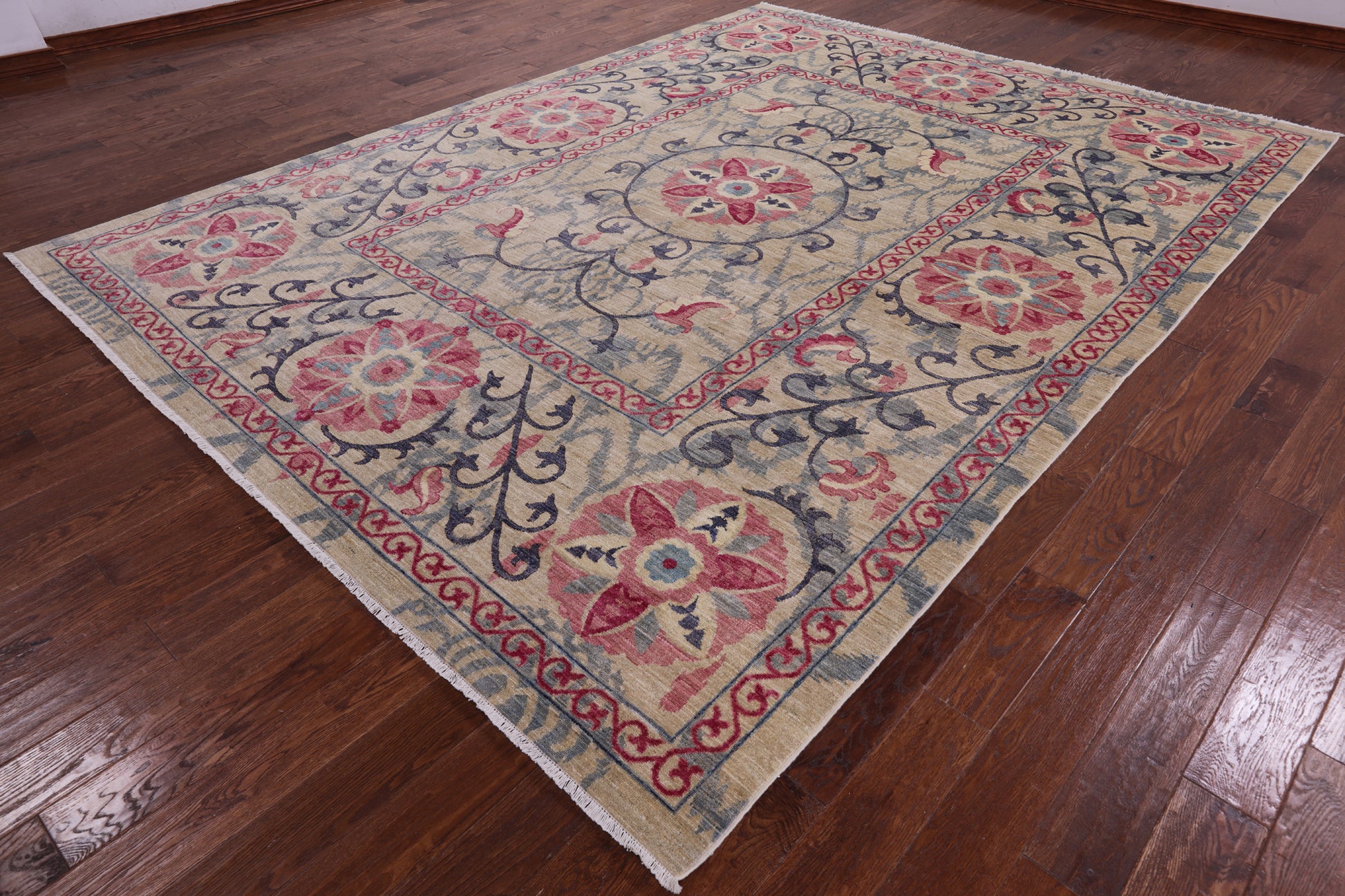 Ivory William Morris Handmade Wool Rug - 9' 1" X 12' 1" - Golden Nile
