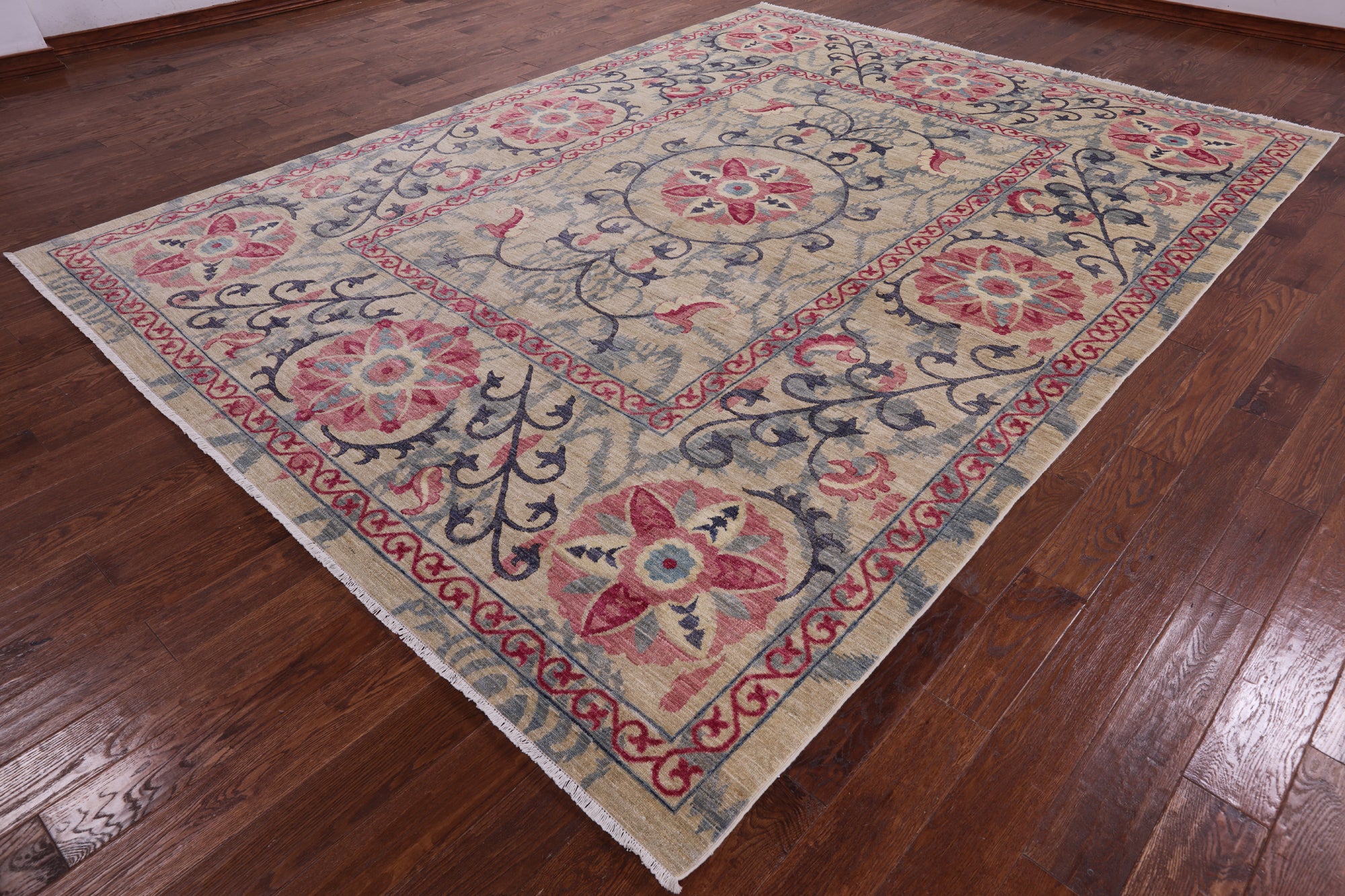 Ivory William Morris Handmade Wool Rug - 9' 1" X 12' 1" - Golden Nile