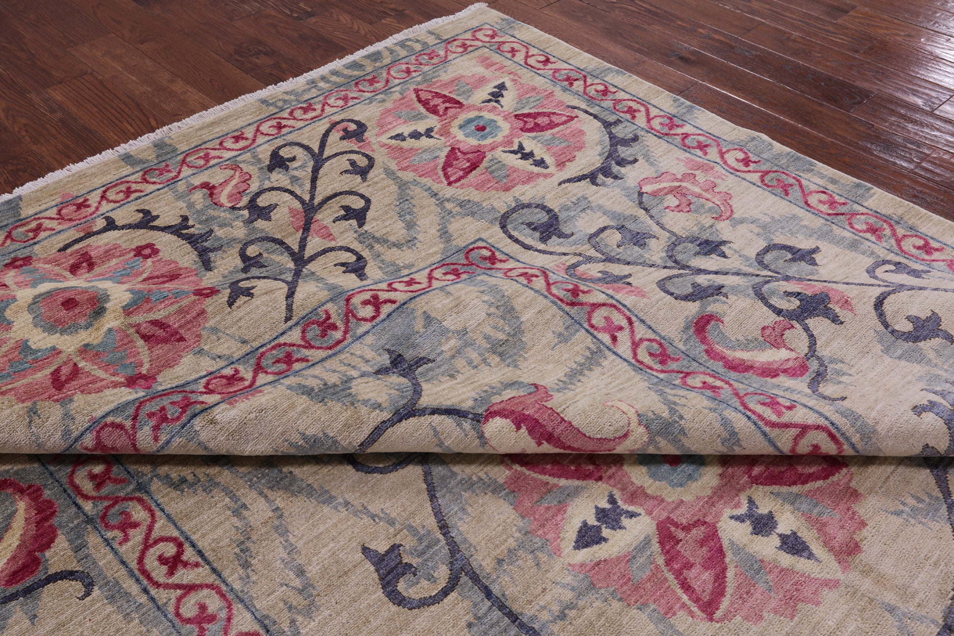 Ivory William Morris Handmade Wool Rug - 9' 1" X 12' 1" - Golden Nile