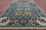 Ivory William Morris Hand Knotted Wool Rug - 8' 9" X 11' 8" - Golden Nile