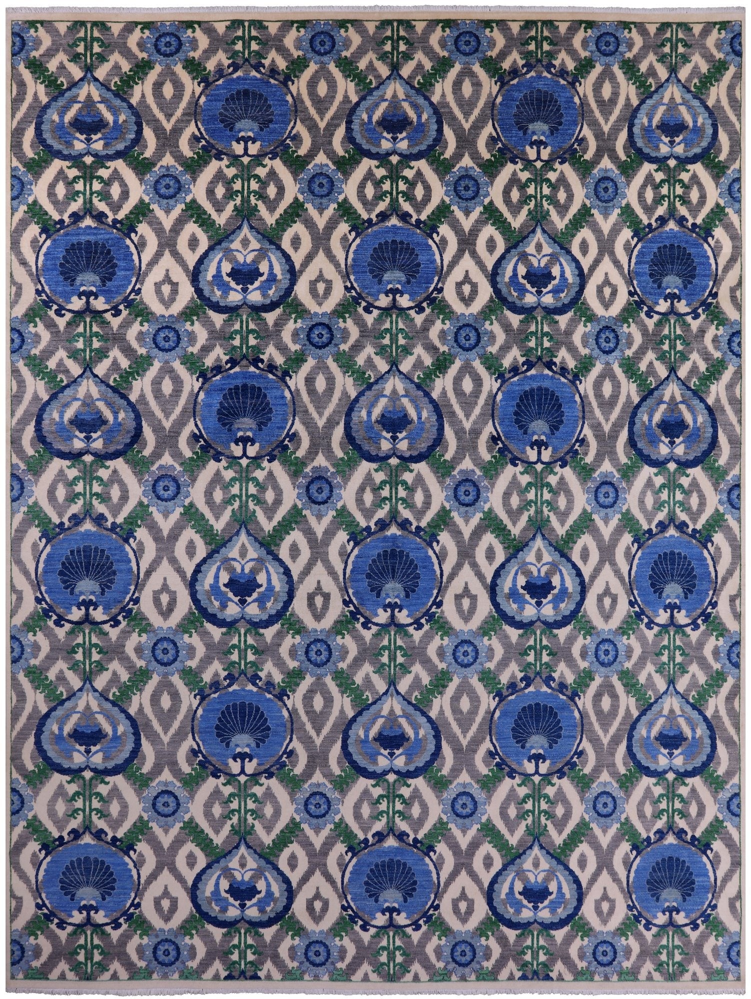 Ivory William Morris Handmade Wool Rug - 12' 1" X 15' 10" - Golden Nile