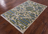 Ivory William Morris Rose Garden Hand Knotted Wool Rug - 4' 1" X 6' 3" - Golden Nile