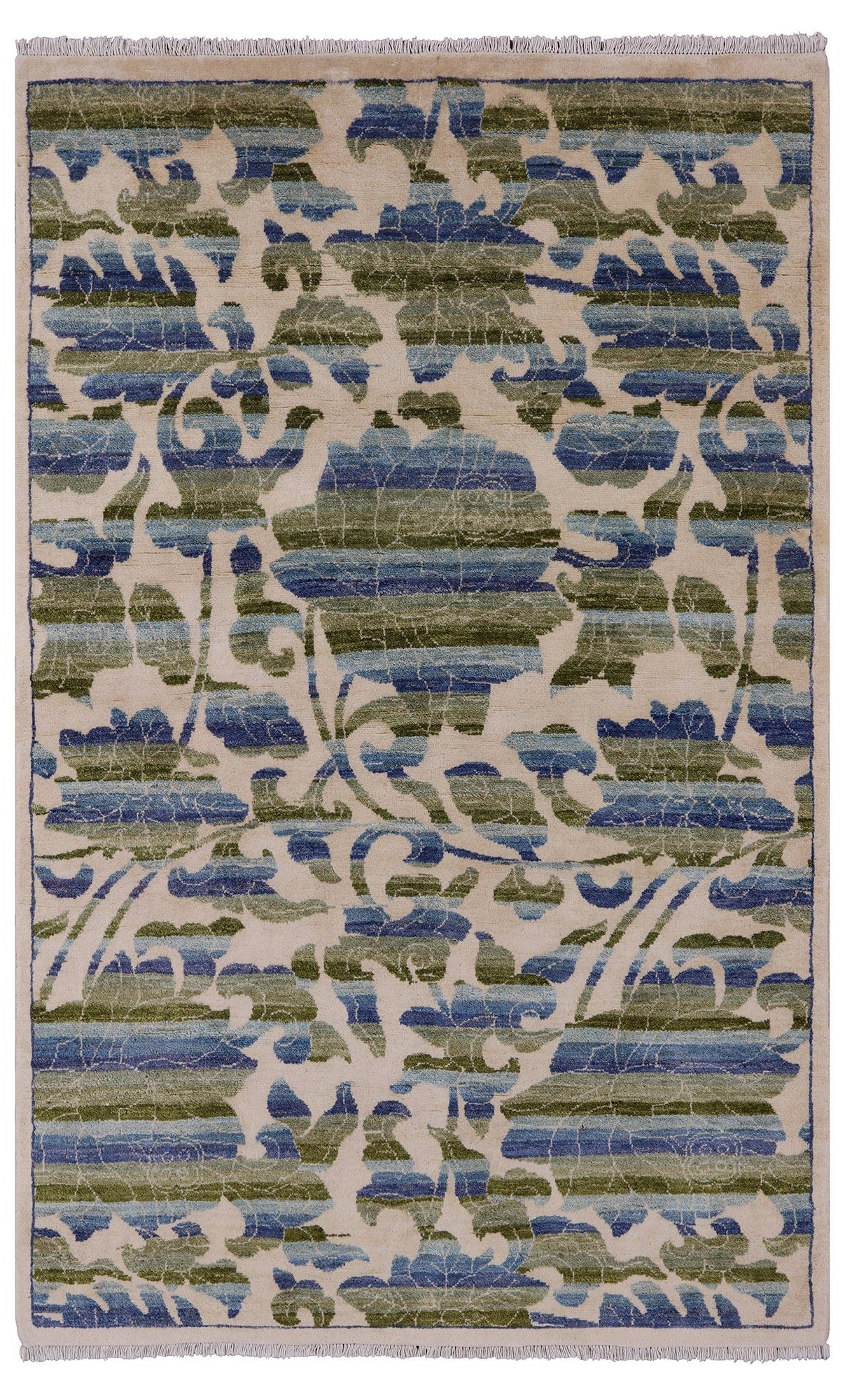 Ivory William Morris Rose Garden Hand Knotted Wool Rug - 4' 1" X 6' 3" - Golden Nile