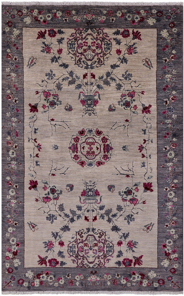 Ivory William Morris Hand Knotted Wool Rug - 5' 0" X 7' 6" - Golden Nile