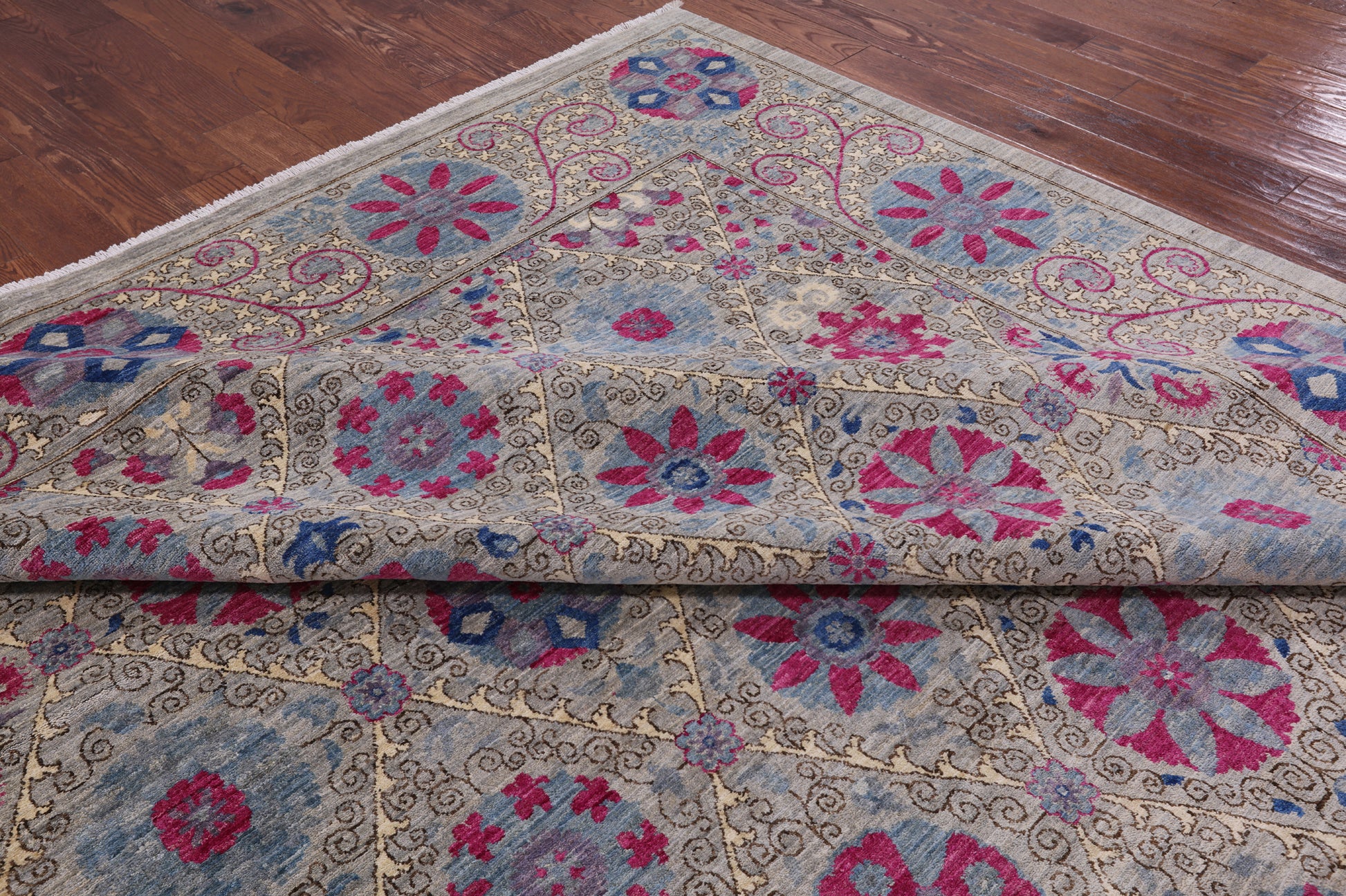 Grey William Morris Hand Knotted Wool Rug - 9' 10" X 14' 5" - Golden Nile