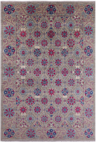 Grey William Morris Hand Knotted Wool Rug - 9' 10" X 14' 5" - Golden Nile