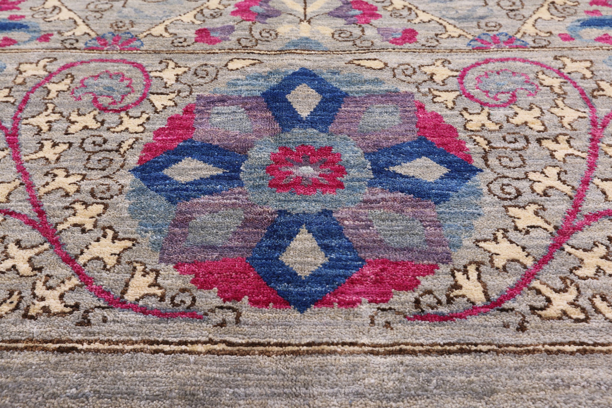 Grey William Morris Hand Knotted Wool Rug - 9' 10" X 14' 5" - Golden Nile