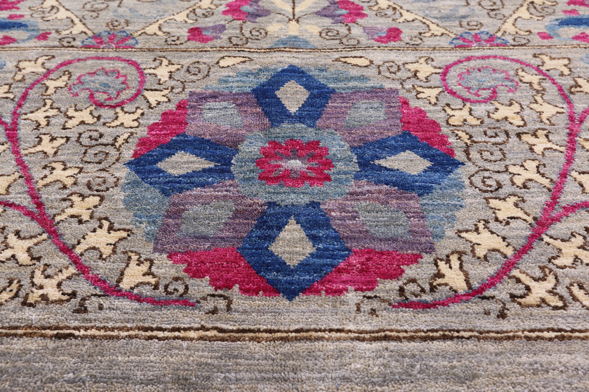 Grey William Morris Hand Knotted Wool Rug - 9' 10" X 14' 5" - Golden Nile