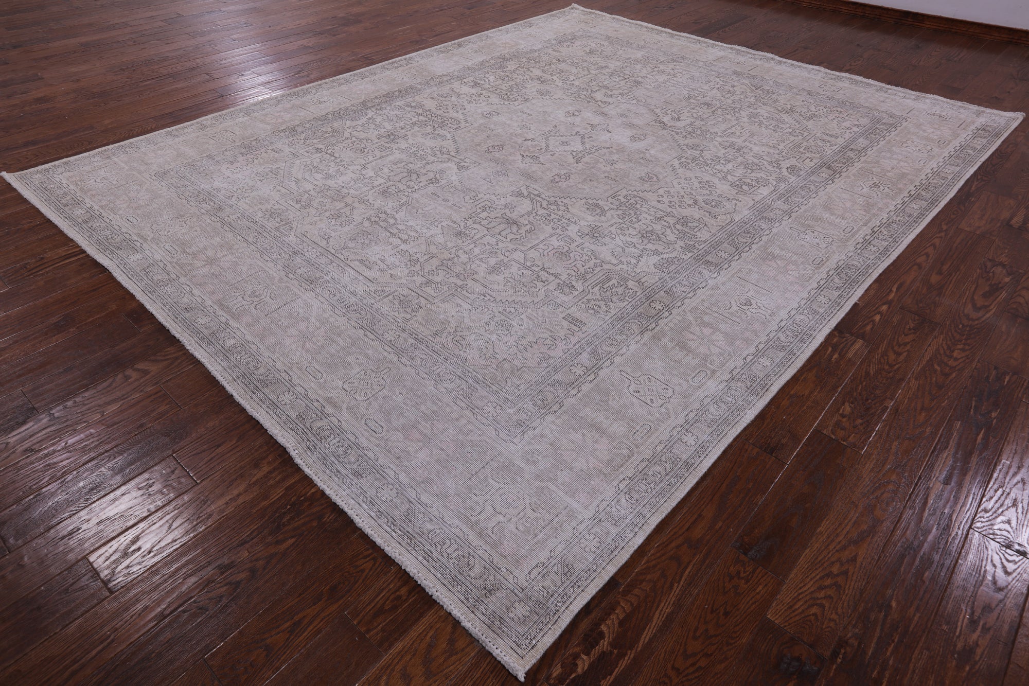 Ivory Persian Vintage White Wash Handmade Wool Rug - 9' 6" X 12' 1" - Golden Nile
