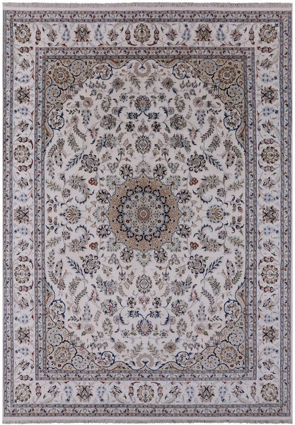 Ivory Persian Nain Hand Knotted Wool & Silk Rug - 8' 9" X 12' 5" - Golden Nile