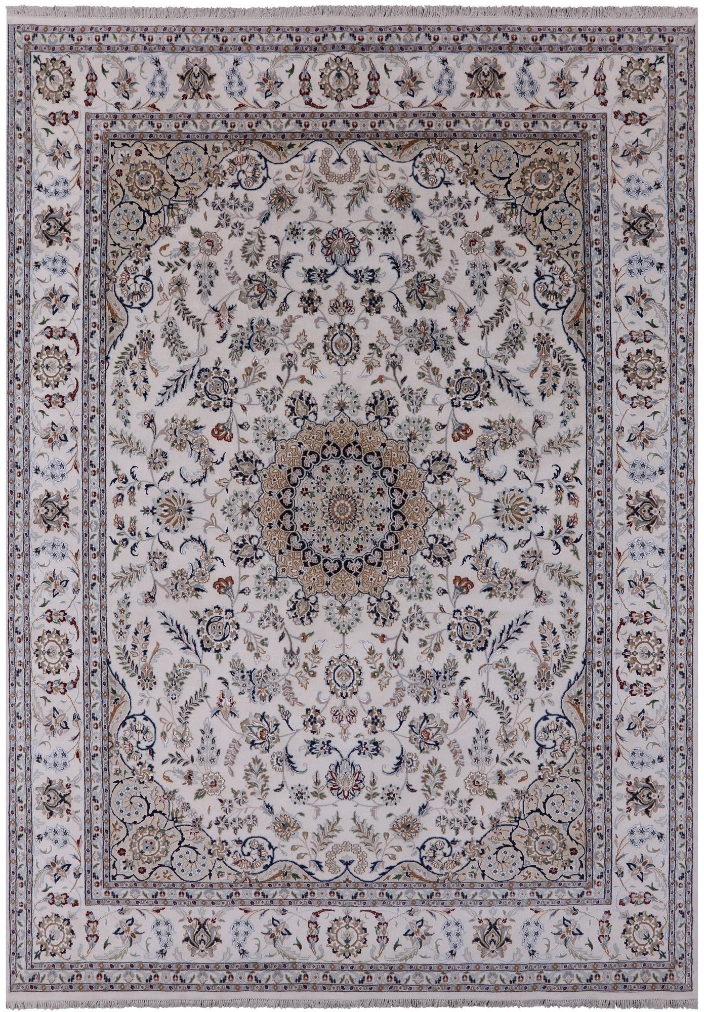 Ivory Persian Nain Hand Knotted Wool & Silk Rug - 8' 9" X 12' 5" - Golden Nile