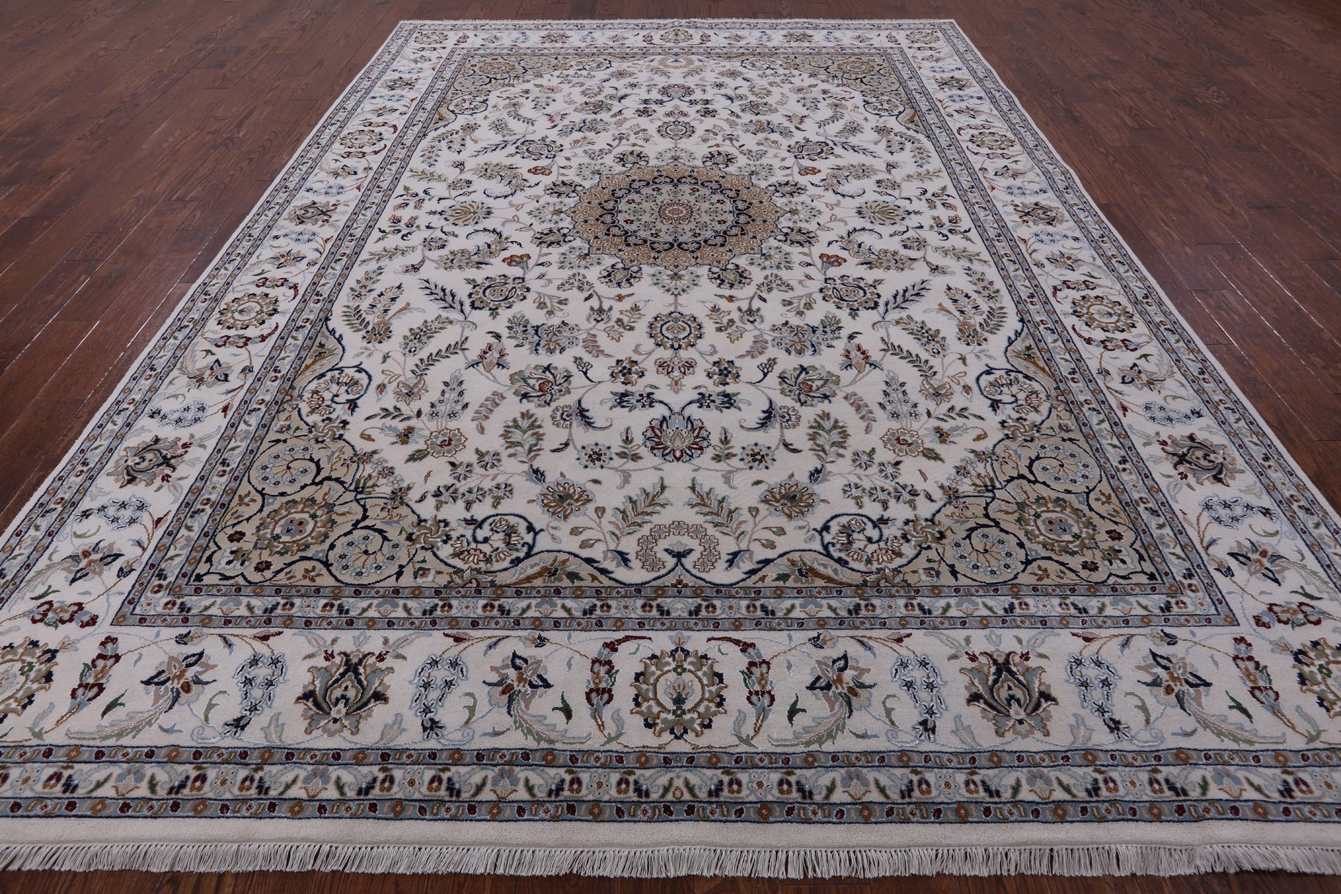 Ivory Persian Nain Hand Knotted Wool & Silk Rug - 8' 9" X 12' 5" - Golden Nile