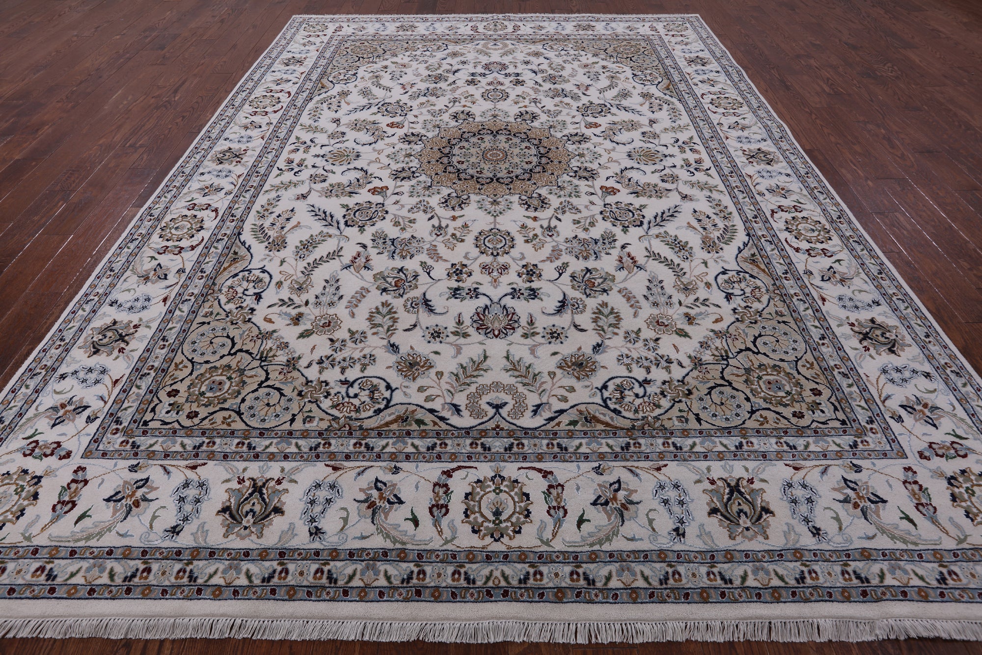 Ivory Persian Nain Hand Knotted Wool & Silk Rug - 8' 9" X 12' 5" - Golden Nile