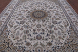 Ivory Persian Nain Hand Knotted Wool & Silk Rug - 8' 9" X 12' 5" - Golden Nile