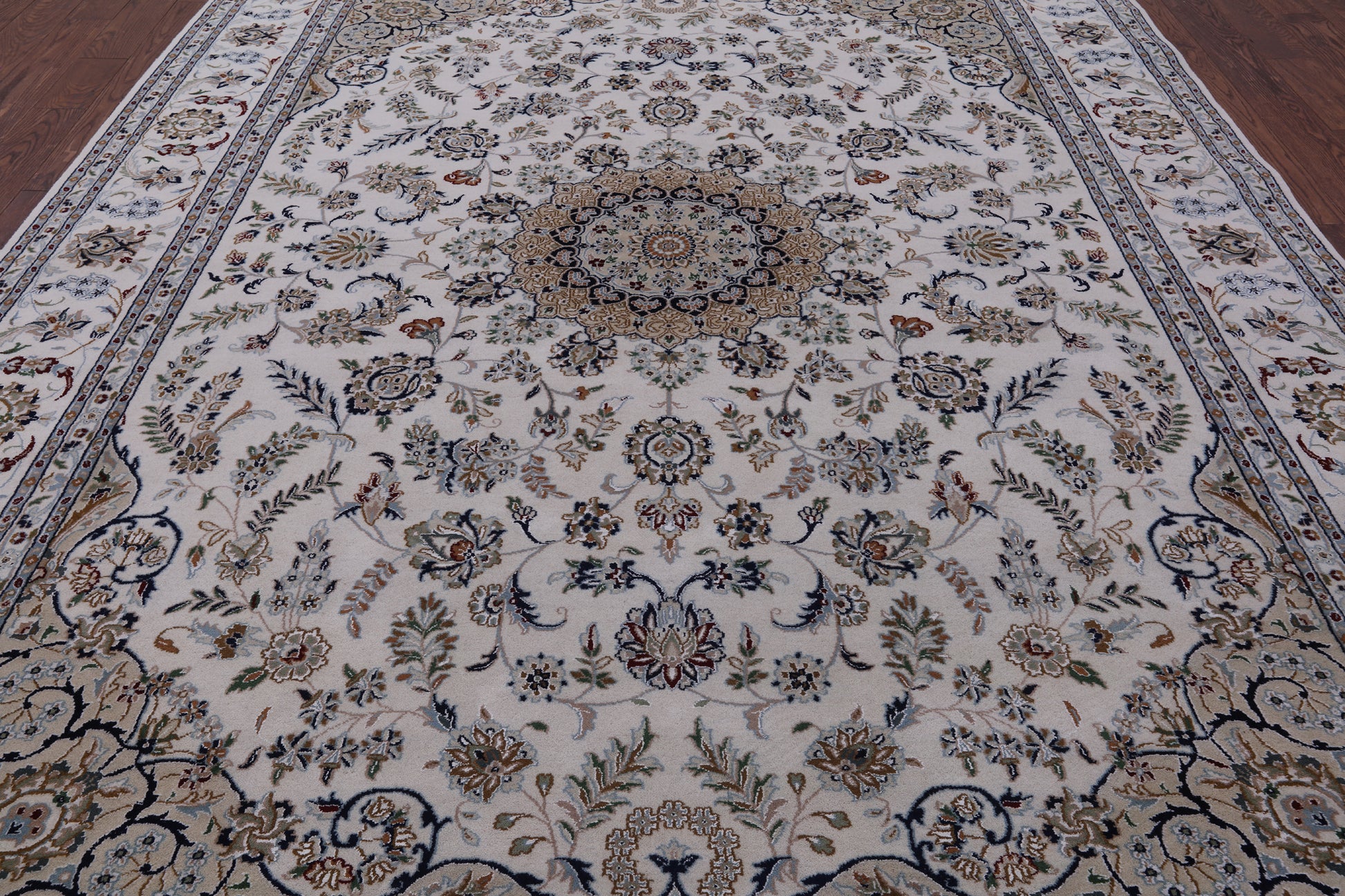 Ivory Persian Nain Hand Knotted Wool & Silk Rug - 8' 9" X 12' 5" - Golden Nile