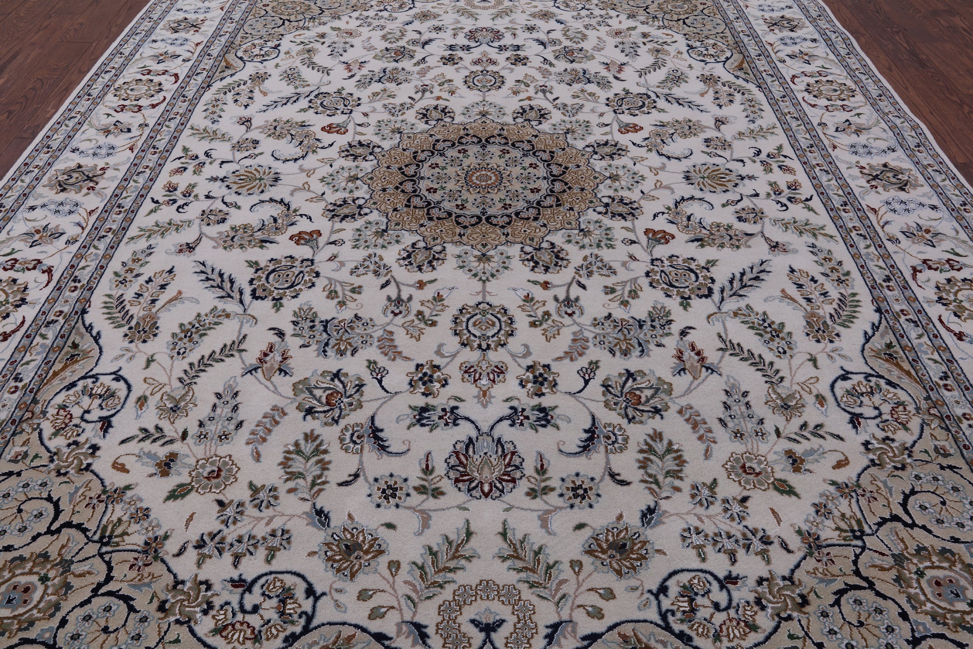 Ivory Persian Nain Hand Knotted Wool & Silk Rug - 8' 9" X 12' 5" - Golden Nile