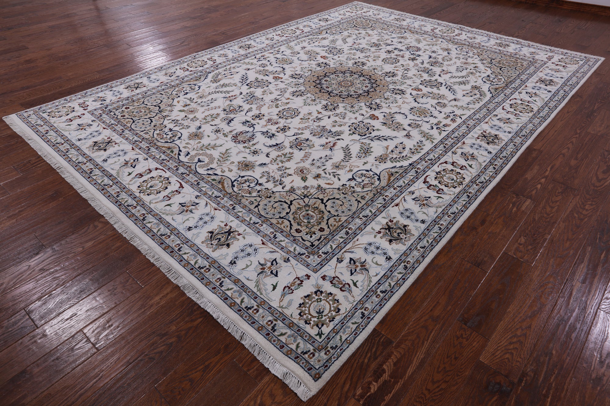 Ivory Persian Nain Hand Knotted Wool & Silk Rug - 8' 9" X 12' 5" - Golden Nile
