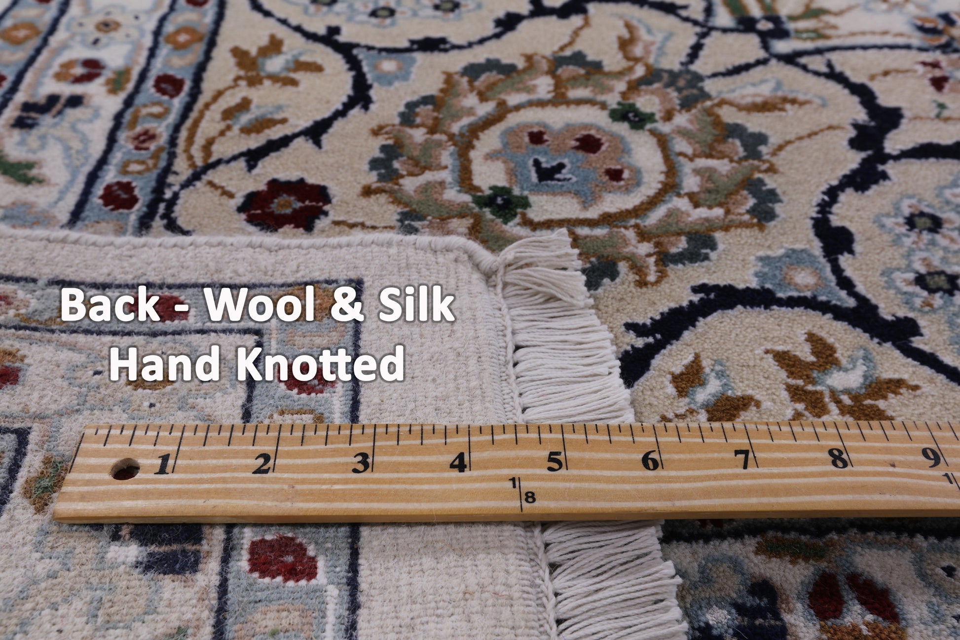 Ivory Persian Nain Hand Knotted Wool & Silk Rug - 8' 9" X 12' 5" - Golden Nile