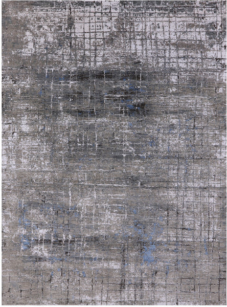 Abstract Contemporary Hand Knotted Wool & Silk Rug - 8' 11" X 12' 1" - Golden Nile
