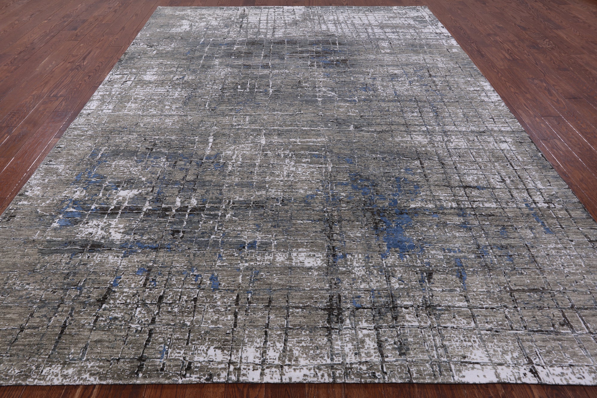 Abstract Contemporary Hand Knotted Wool & Silk Rug - 8' 11" X 12' 1" - Golden Nile