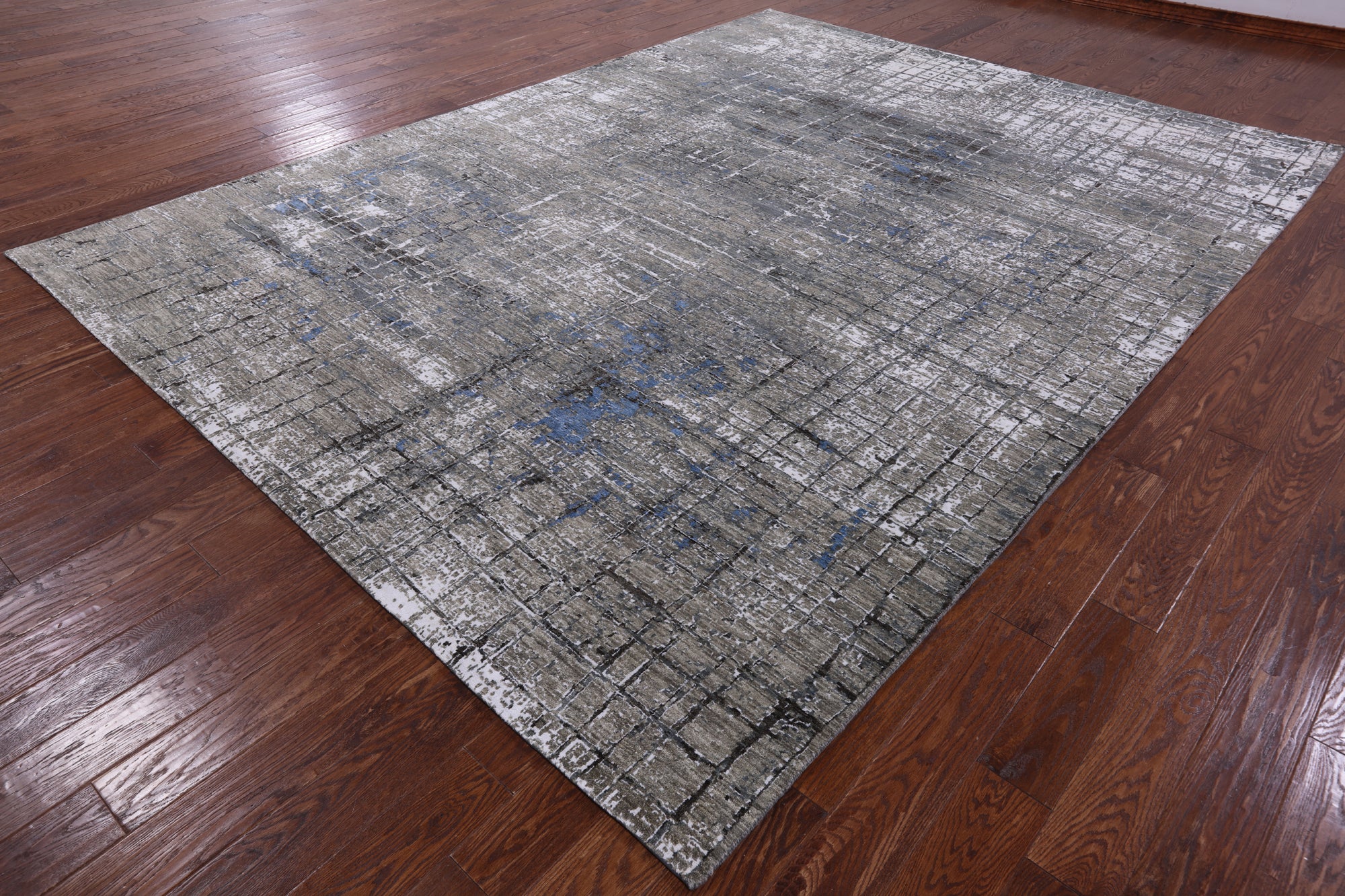 Abstract Contemporary Hand Knotted Wool & Silk Rug - 8' 11" X 12' 1" - Golden Nile