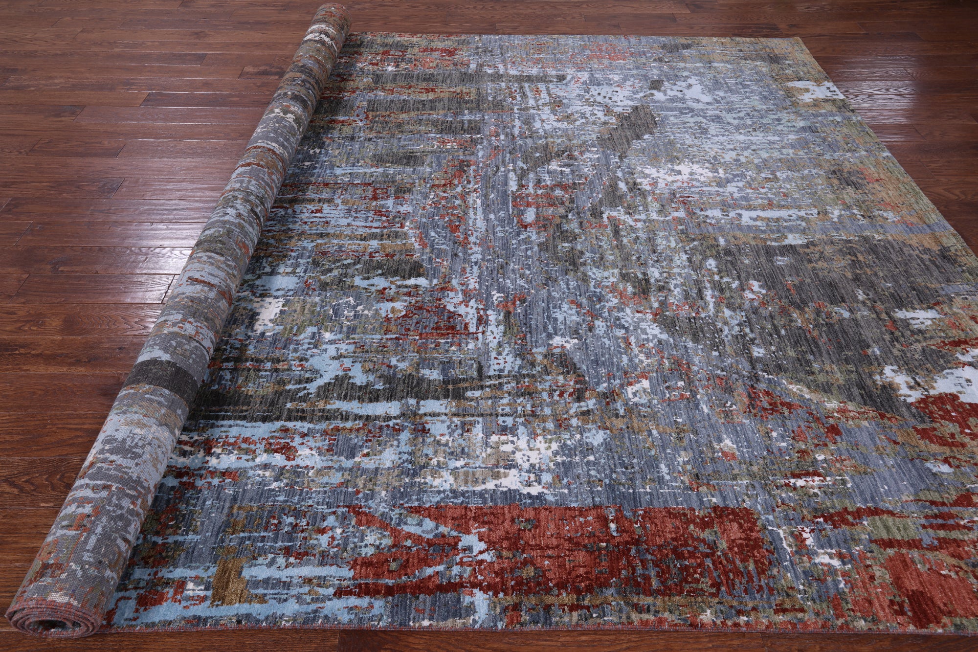Modern Hand Knotted Wool & Silk Rug - 9' 1" X 12' 2" - Golden Nile