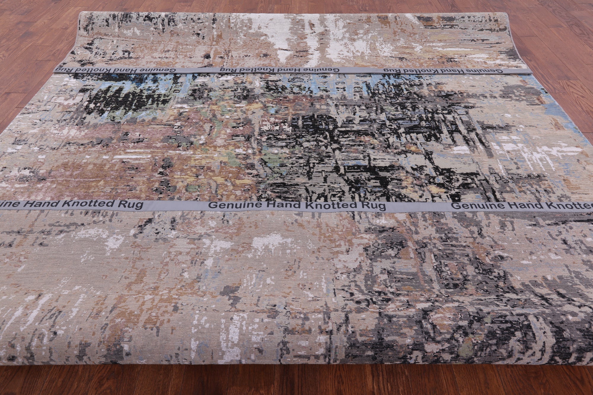 Abstract Modern Hand Knotted Wool & Silk Rug - 9' 1" X 12' 2" - Golden Nile