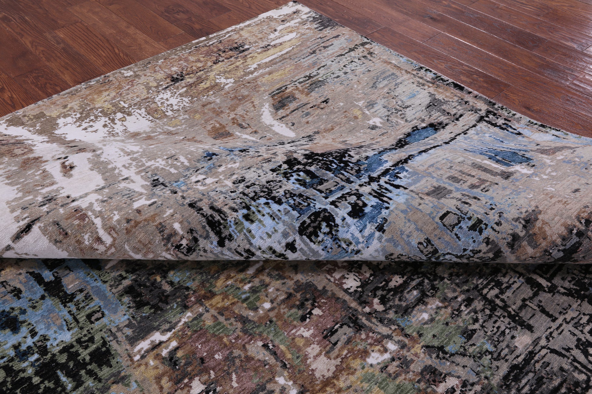 Abstract Modern Hand Knotted Wool & Silk Rug - 9' 1" X 12' 2" - Golden Nile