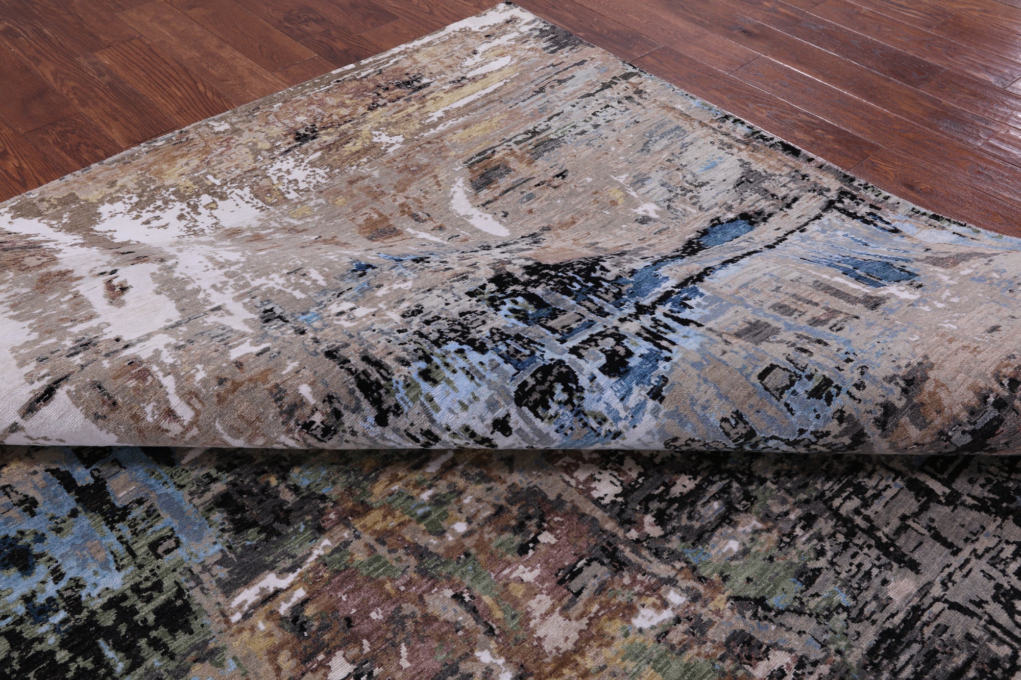 Abstract Modern Hand Knotted Wool & Silk Rug - 9' 1" X 12' 2" - Golden Nile