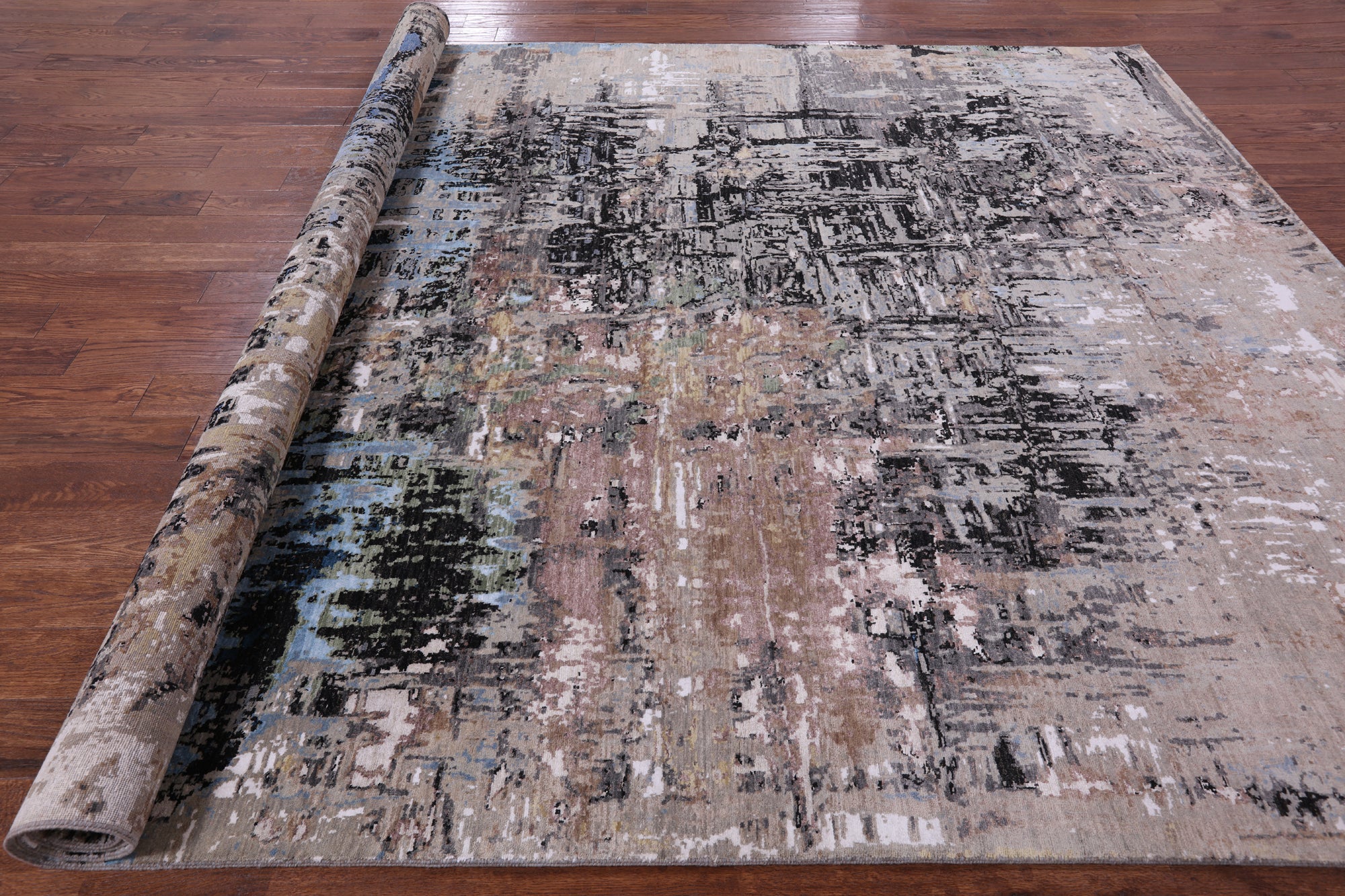 Abstract Modern Hand Knotted Wool & Silk Rug - 9' 1" X 12' 2" - Golden Nile