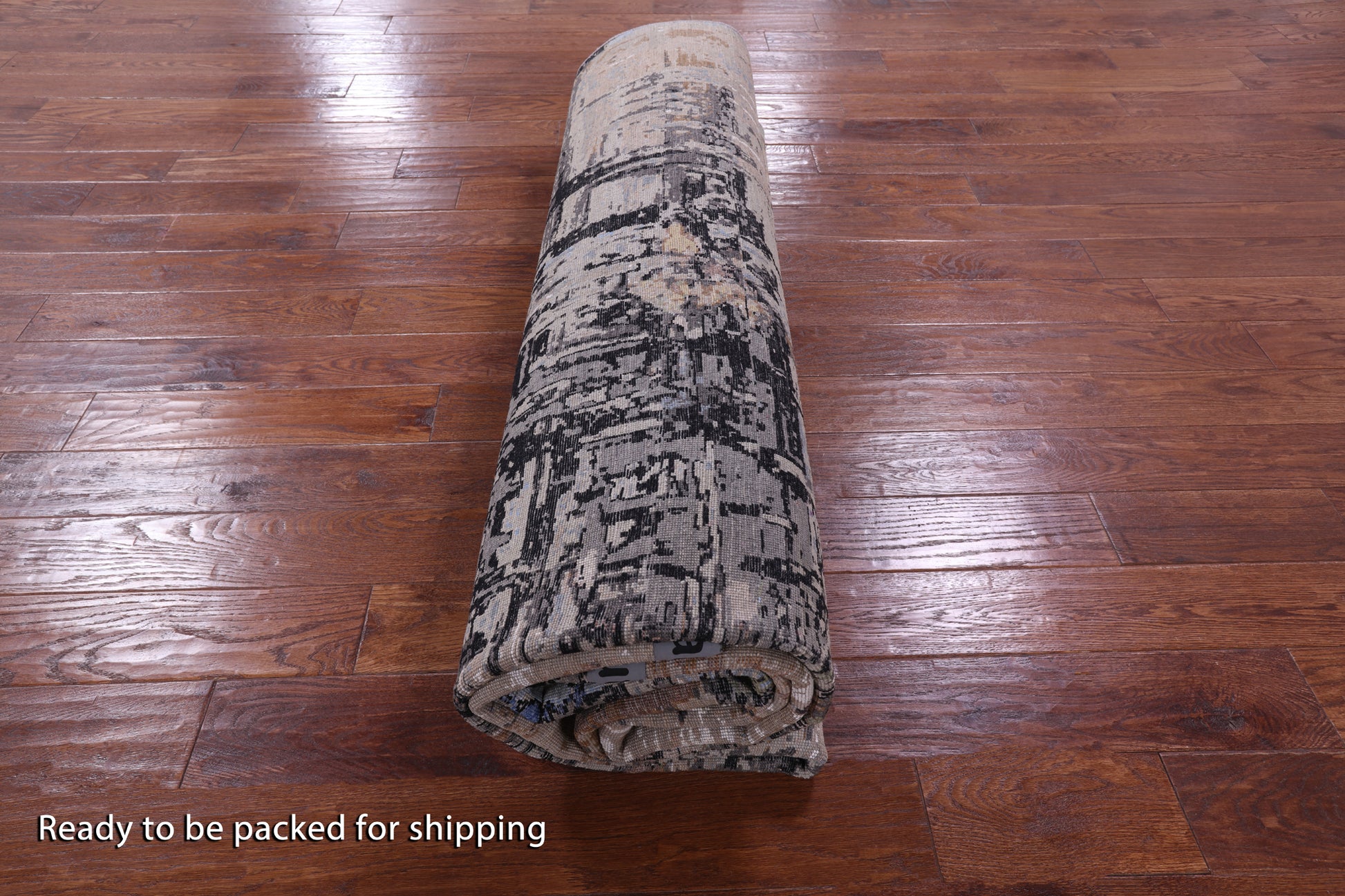 Abstract Modern Hand Knotted Wool & Silk Rug - 9' 1" X 12' 2" - Golden Nile