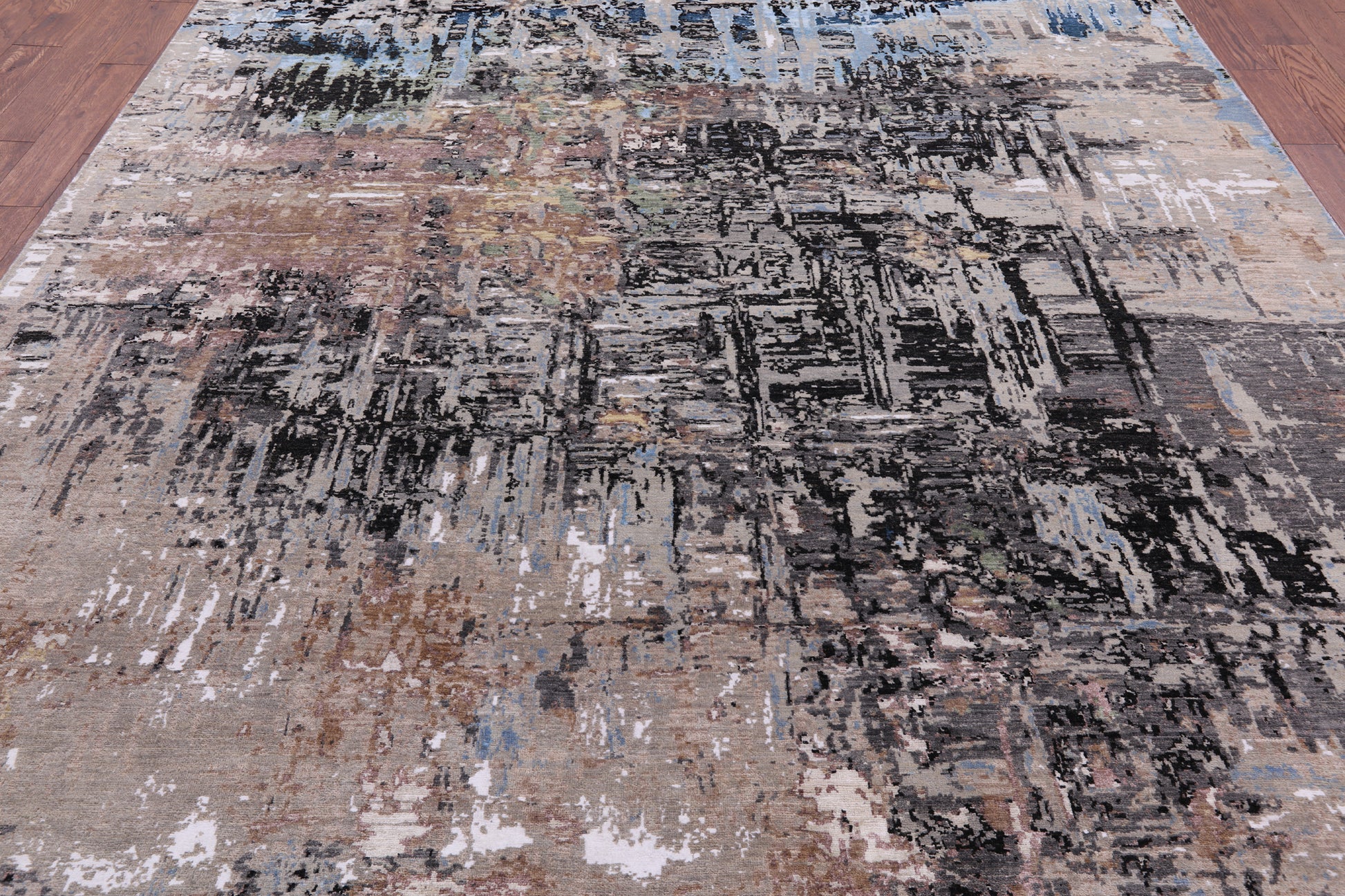 Abstract Modern Hand Knotted Wool & Silk Rug - 9' 1" X 12' 2" - Golden Nile