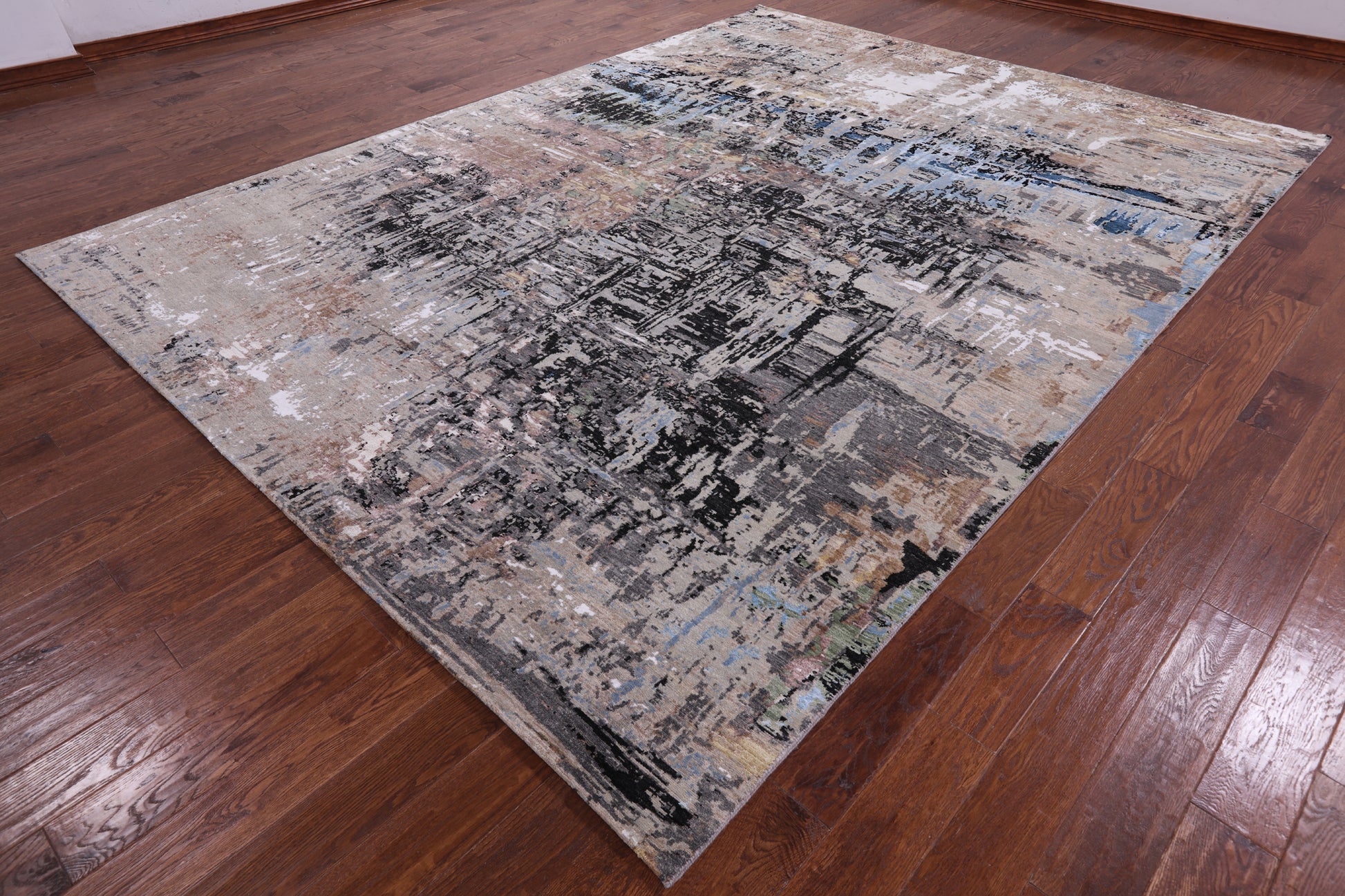 Abstract Modern Hand Knotted Wool & Silk Rug - 9' 1" X 12' 2" - Golden Nile