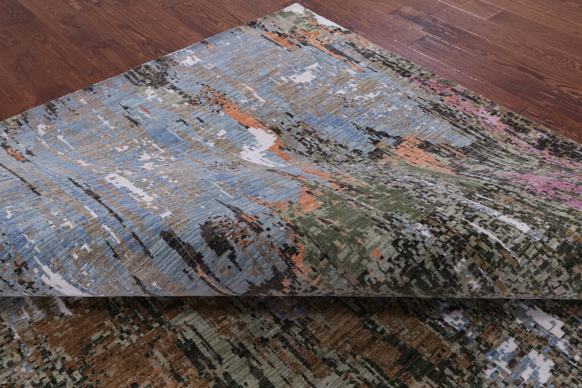 Abstract Modern Hand Knotted Wool & Silk Rug - 8' 1" X 10' 4" - Golden Nile