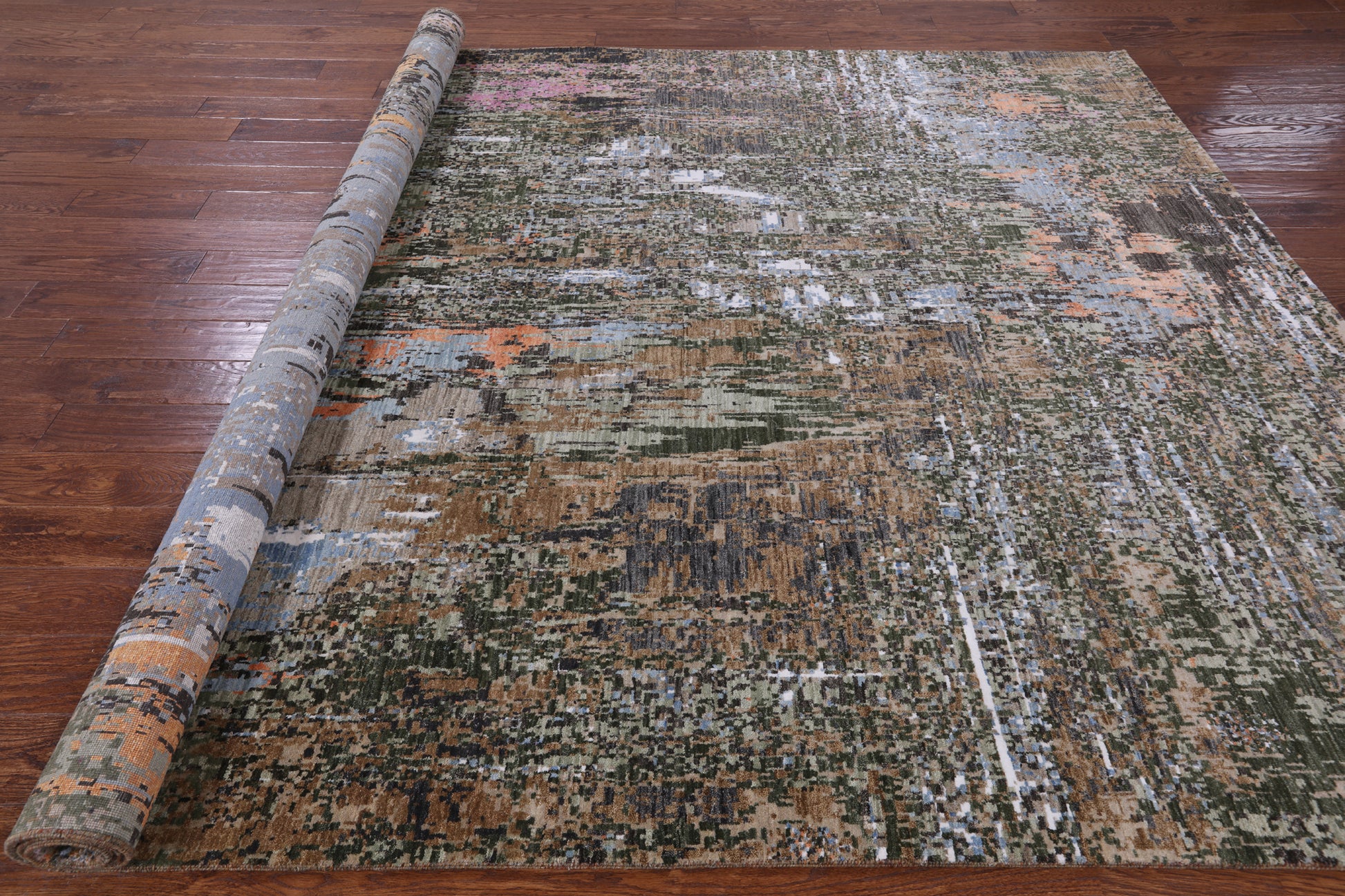 Abstract Modern Hand Knotted Wool & Silk Rug - 8' 1" X 10' 4" - Golden Nile