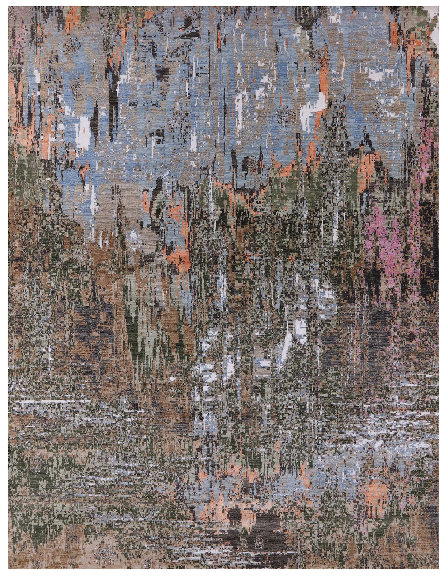 Abstract Modern Hand Knotted Wool & Silk Rug - 8' 1" X 10' 4" - Golden Nile