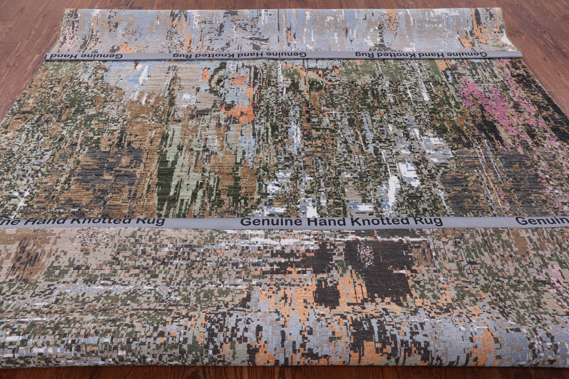 Abstract Modern Hand Knotted Wool & Silk Rug - 8' 1" X 10' 4" - Golden Nile