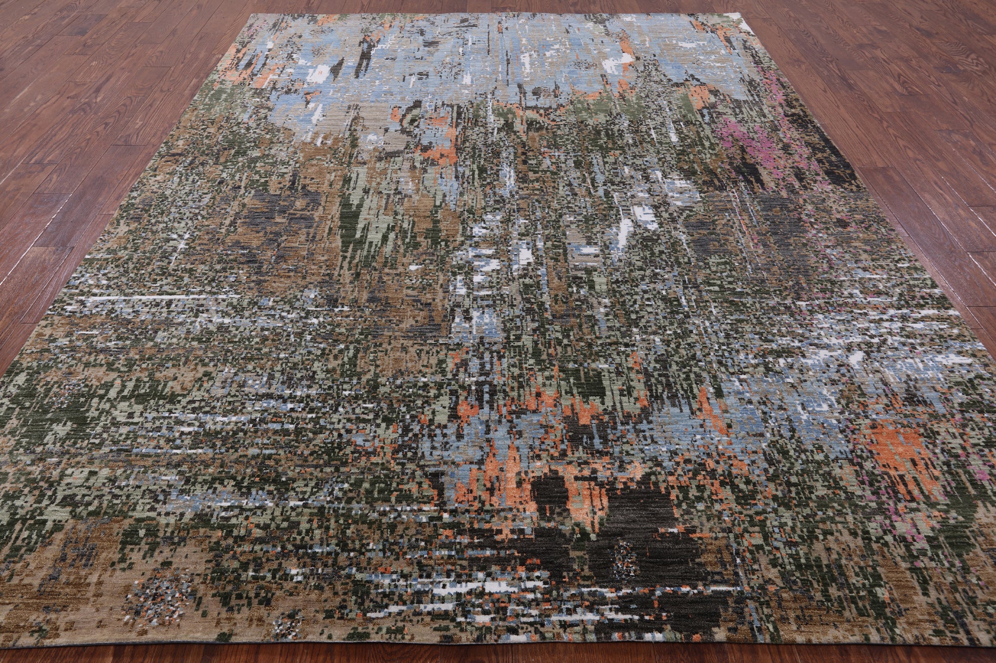 Abstract Modern Hand Knotted Wool & Silk Rug - 8' 1" X 10' 4" - Golden Nile