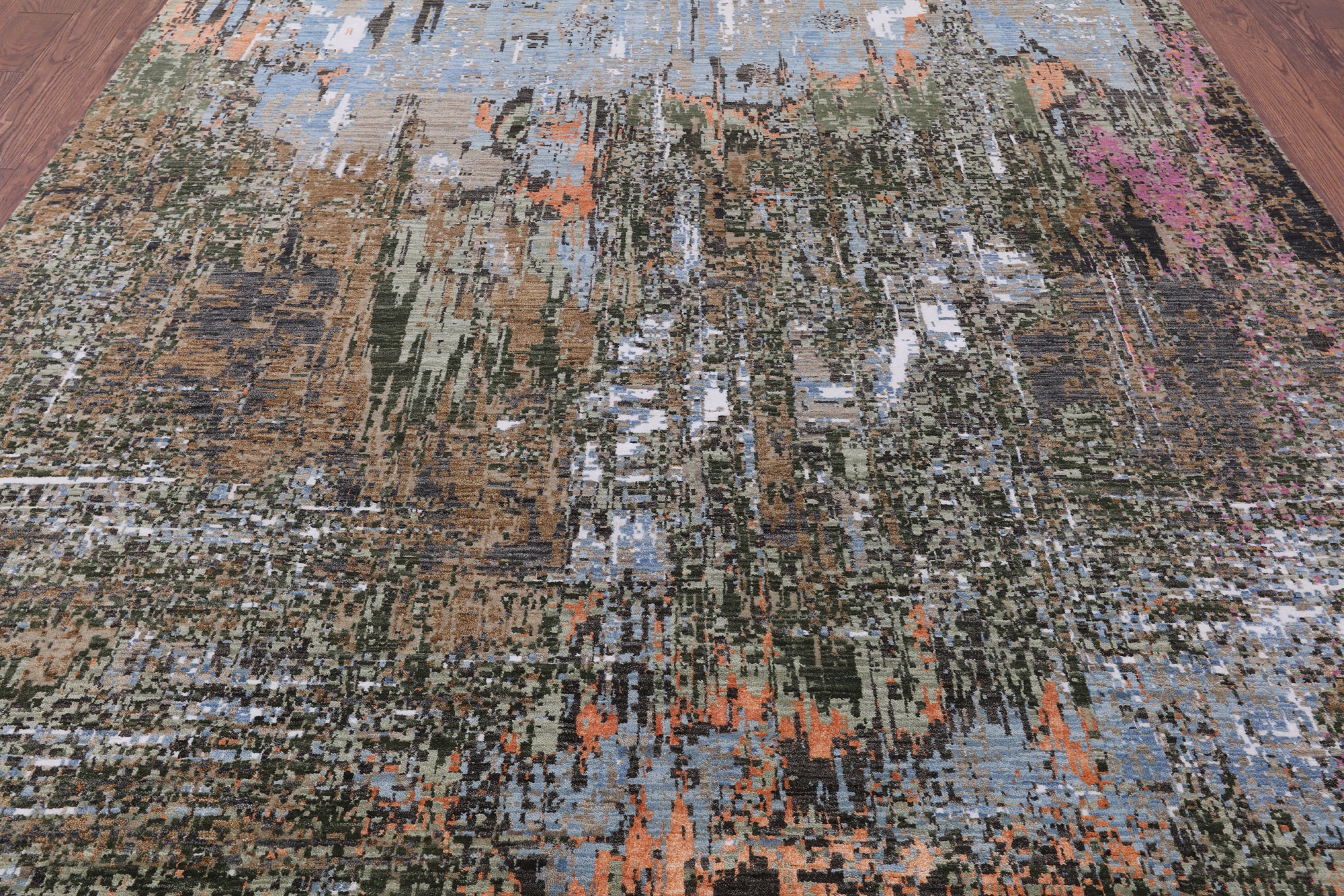 Abstract Modern Hand Knotted Wool & Silk Rug - 8' 1" X 10' 4" - Golden Nile