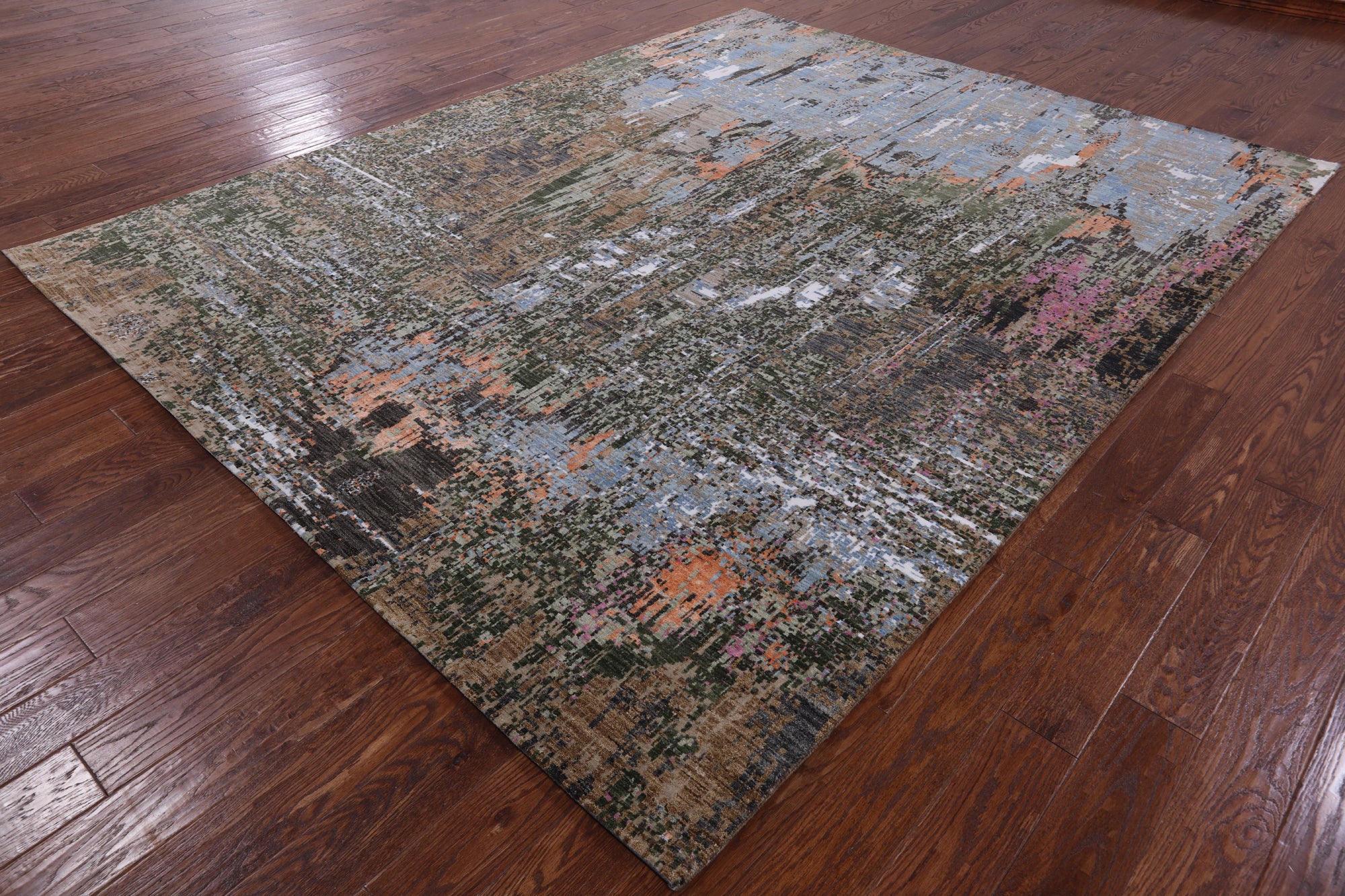 Abstract Modern Hand Knotted Wool & Silk Rug - 8' 1" X 10' 4" - Golden Nile