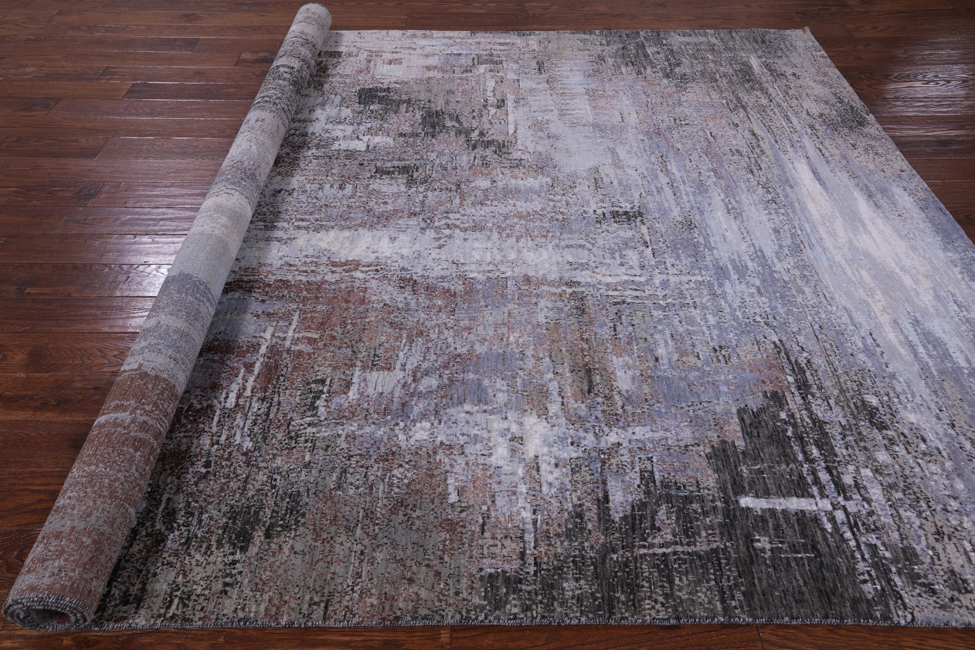 Abstract Modern Hand Knotted Wool & Silk Rug - 8' 0" X 10' 2" - Golden Nile