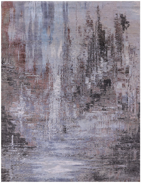 Abstract Modern Hand Knotted Wool & Silk Rug - 8' 0" X 10' 2" - Golden Nile